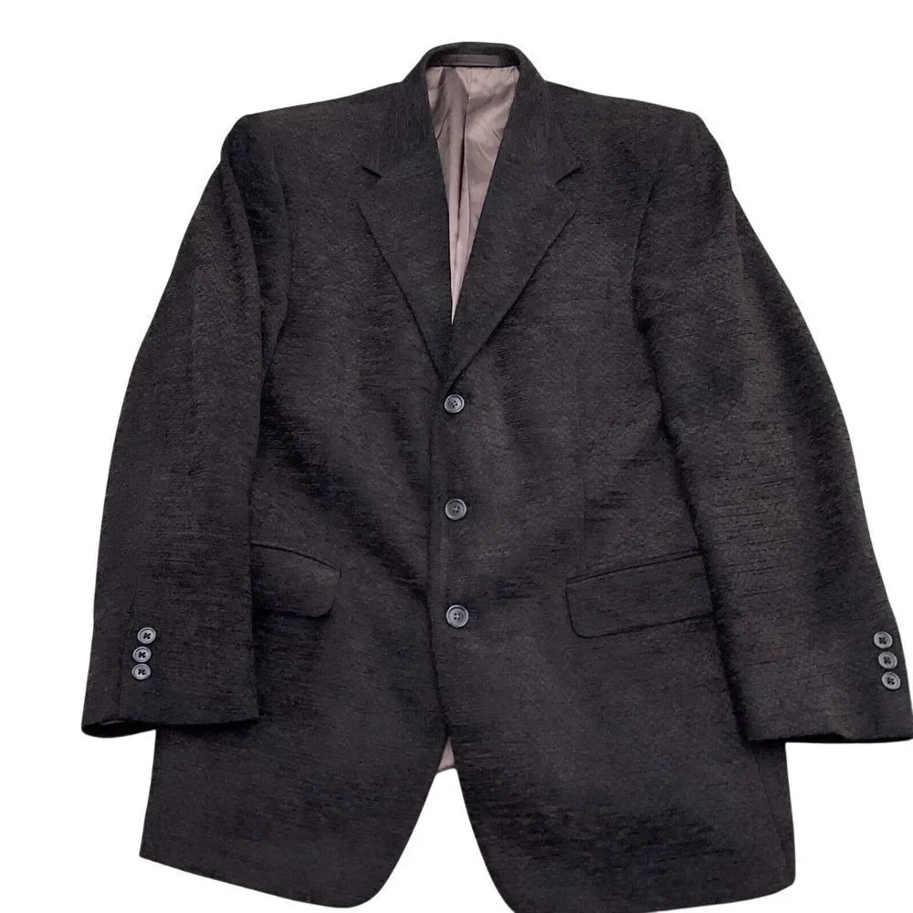 Tallia Uomo Blazer Men 40R Brown Blue Chenille Sabbia Wool Acrylic‎ Textured VTG